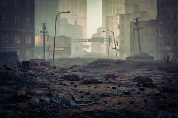 rua de cidade destruída pós apocalipse - post apocalyptic - fotografias e filmes do acervo