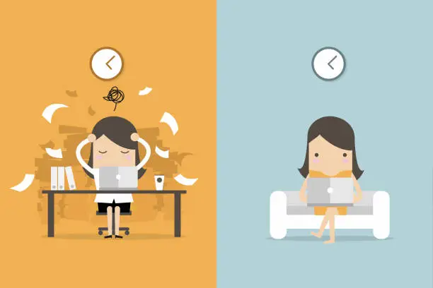 Vector illustration of Businesswoman and freelance life. business concept cartoon.