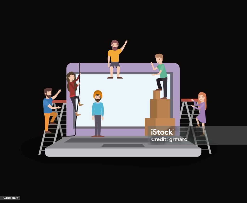 Mini People With Laptop Computer Stock Illustration - Download Image ...