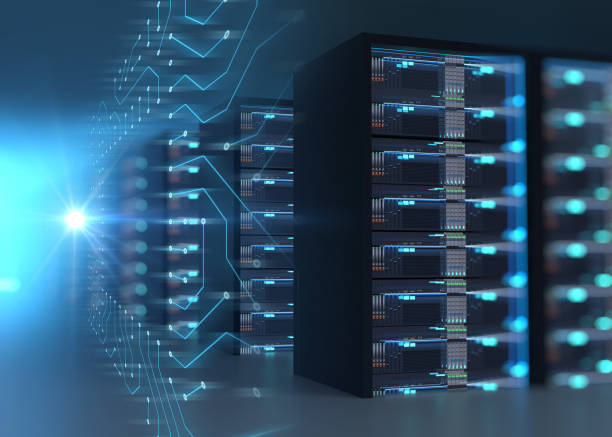 istock Corridor of  server room with server racks in datacenter. 3d illustration 931065022