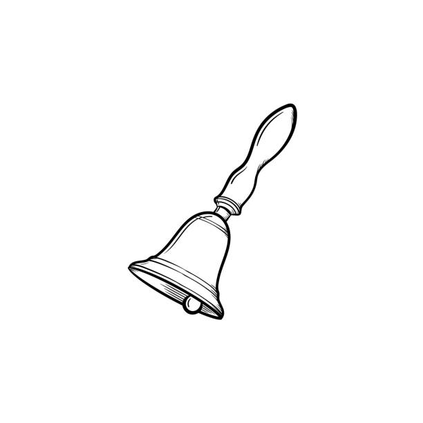 Bell hand drawn sketch icon Bell hand drawn outline doodle icon. Vector sketch illustration of ringing bell for print, web, mobile and infographics isolated on white background. school handbell stock illustrations