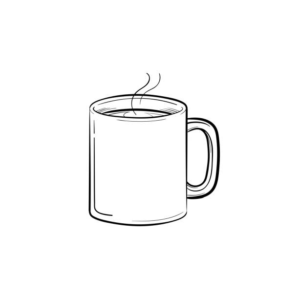 ilustrações, clipart, desenhos animados e ícones de caneca do ícone de esboço desenhado de mão de bebida quente - full steam ahead