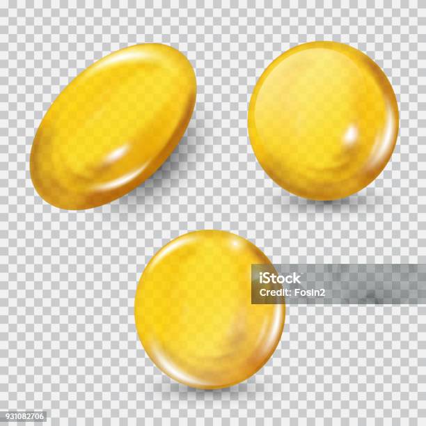 Gold Glass Ball Set Isolated On Transparent Background Regenerate Face Cream And Vitamin Complex Concept Stock Illustration - Download Image Now