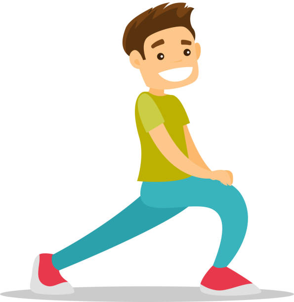Caucasian White Man Doing Stretching Exercise Stock Illustration - Download  Image Now - Stretching, Cartoon, Exercising - iStock
