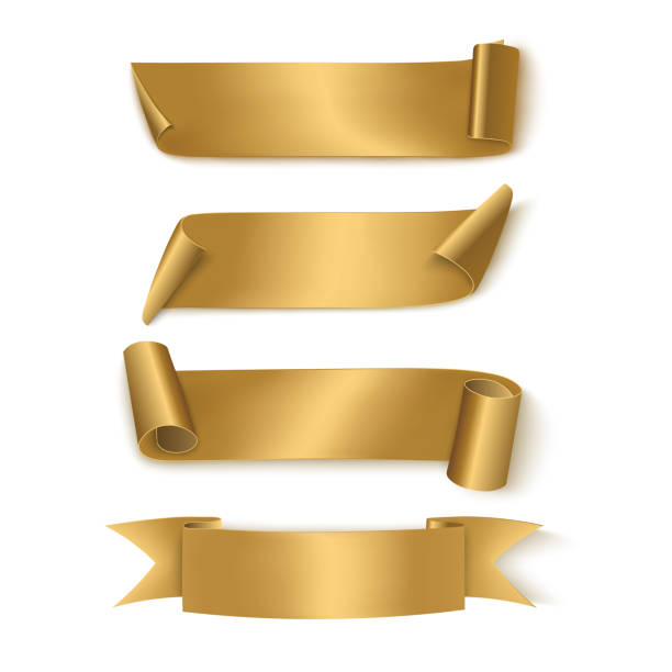 ilustrações de stock, clip art, desenhos animados e ícones de set of gold realistic ribbons - placard