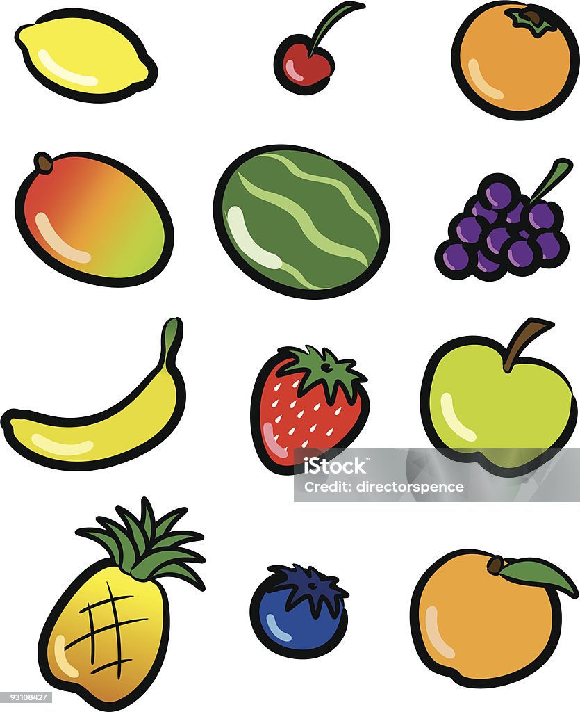 Coloridos iconos de frutas - arte vectorial de Cereza libre de derechos