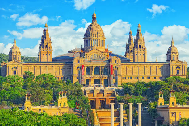 muzeum narodowe w barcelonie (museu nacional d art de catalunya), znajduje się w pobliżu plaque de españa. hiszpania. - castle catalonia spain majestic zdjęcia i obrazy z banku zdjęć