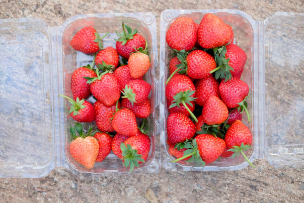 istock Ripe strawberry in plastic box of packaging 931093674