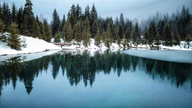 istock Alpine lake surrounded by snow 931096734