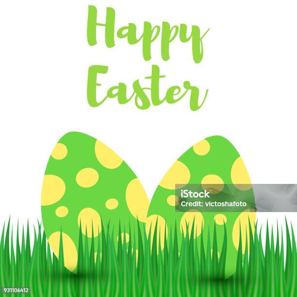 Decorative Easter Eggs On Green Grass Vector Illustration Stock Illustration - Download Image Now