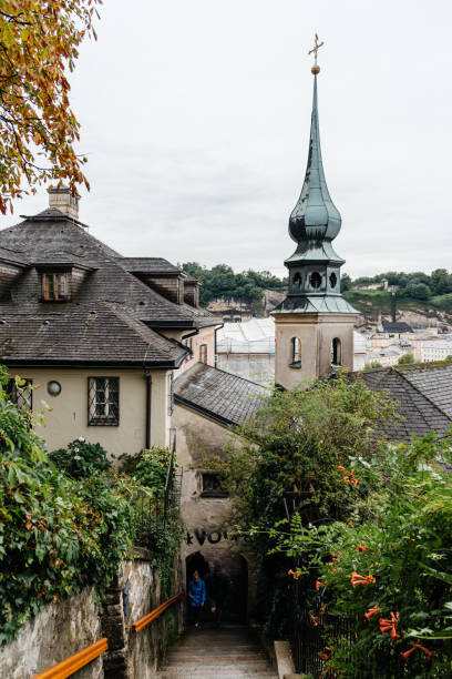 Church in Salzburg in Kapuzinerberg Salzburg, Austria - August 6, 2017: St. Johannes am Imberg church in Kapuzinerberg a rainy day Kapuzinerberg stock pictures, royalty-free photos & images