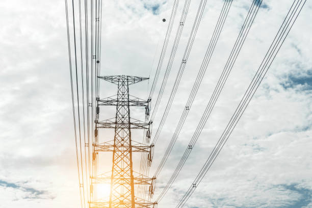 istock Electricity concept. Close up high voltage power lines station. 931115296