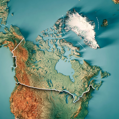Frontera de mapa topográfico de Render 3D de Canadá photo