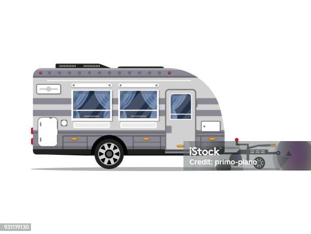 Car Rv Trailer Isolated Vector Icon Stock Illustration - Download Image Now - Arrival, Camper Trailer, Camping