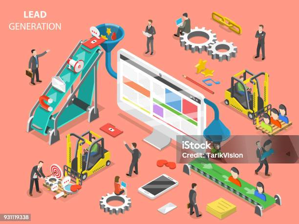 Lead Generation Flat Isometric Vector Concept Stock Illustration - Download Image Now - Marketing, Change, Automated