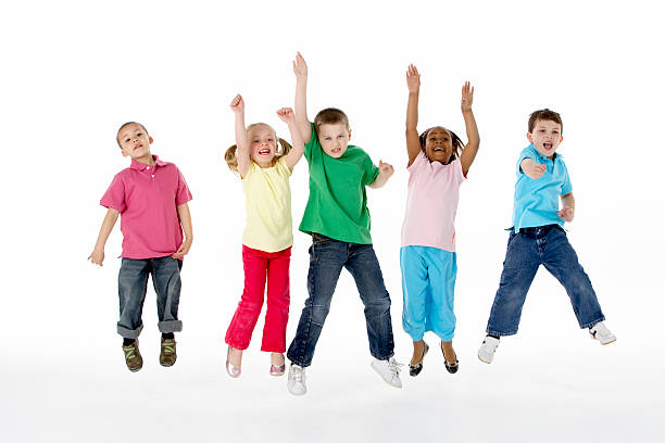 istock Group of young children jumping up and down 93112000