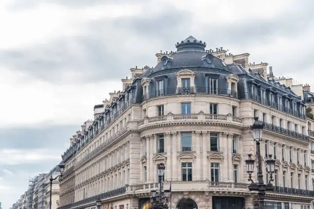 Paris, beautiful building in the center, typical parisian facade, place de l’Opera