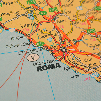 Closeup shot of a map of rome, italy