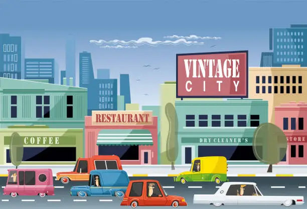 Vector illustration of Vintage city traffic