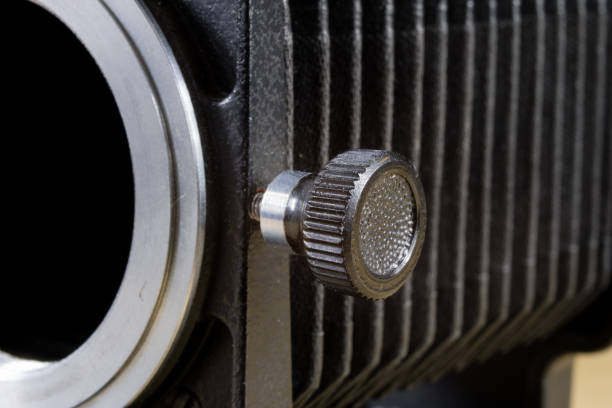 istock Old intermediate bellows for high-magnification photography. Photo accessories for old cameras. Dark background. 931131264