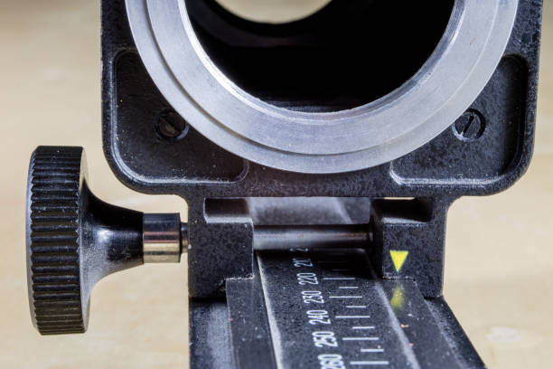 istock Old intermediate bellows for high-magnification photography. Photo accessories for old cameras. Dark background. 931131266