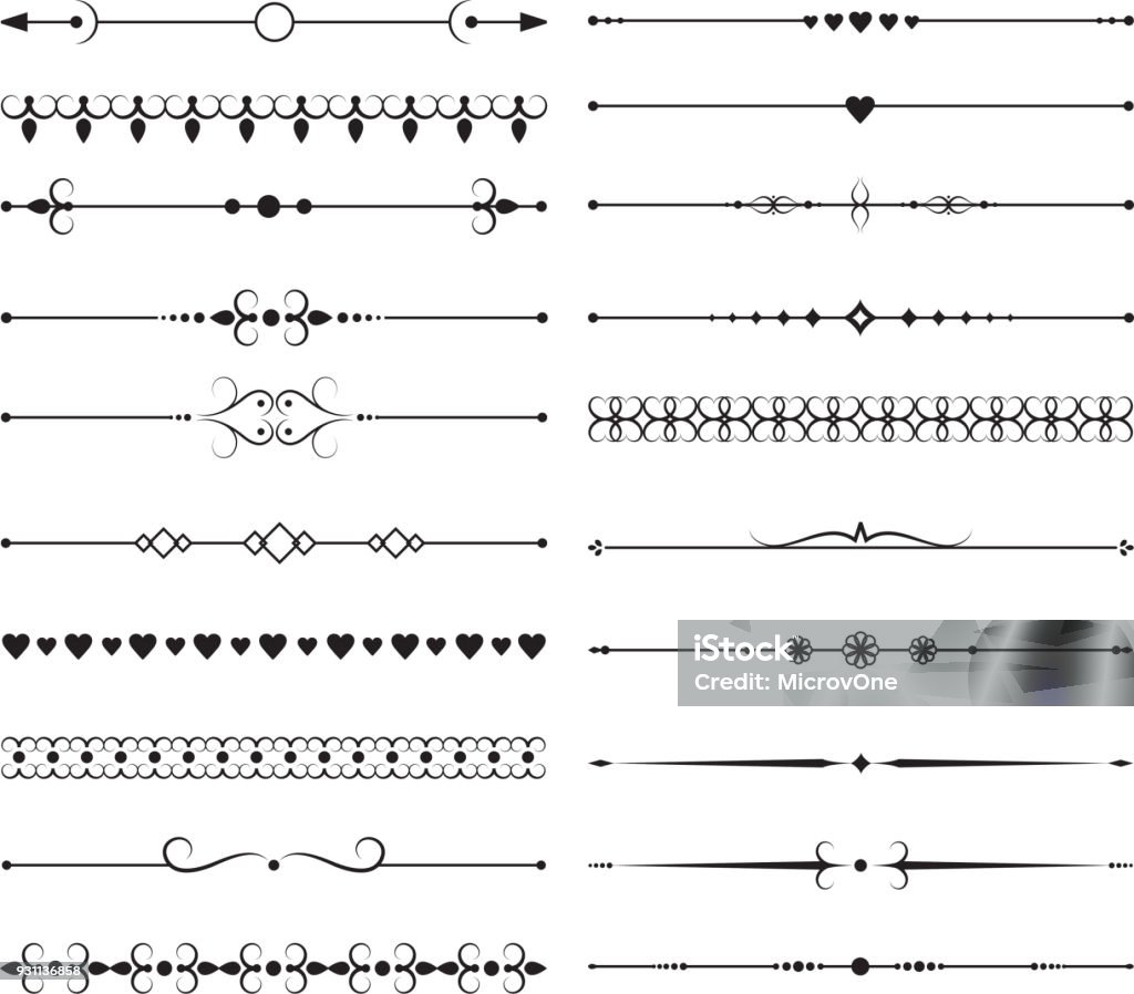 Vintage lines borders with ornate elements. Ornamental dividers vector set Vintage lines borders with ornate elements. Ornamental dividers vector set. Illustration of border and divider filigree decoration Drawing Compass stock vector