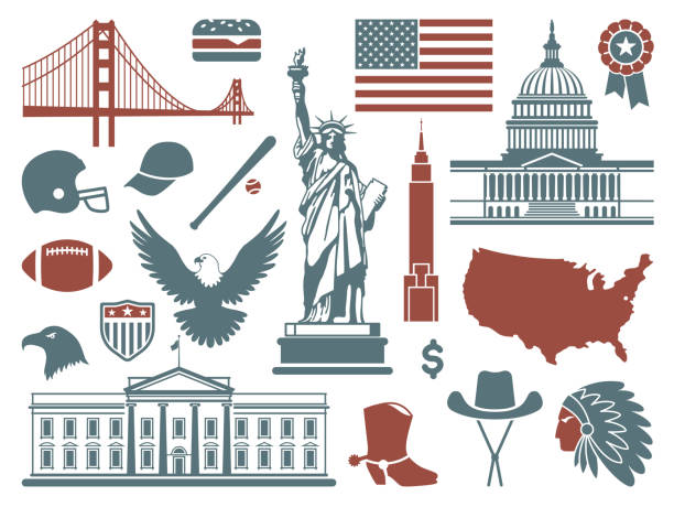Symbols of the USA Traditional symbols of architecture and culture of the USA san francisco flag stock illustrations