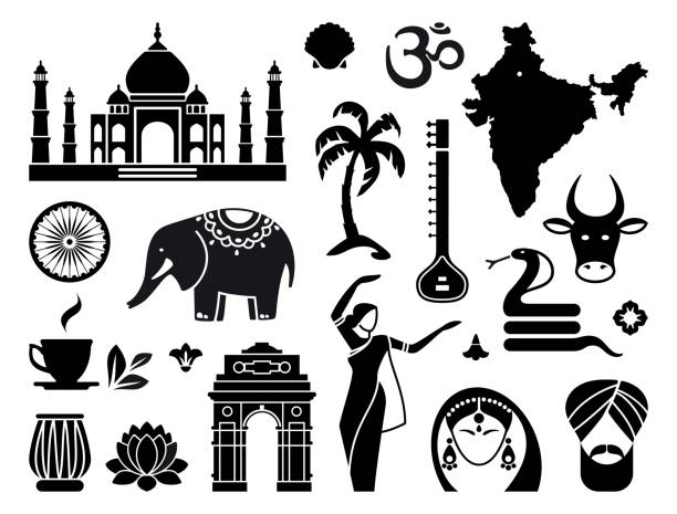 illustrazioni stock, clip art, cartoni animati e icone di tendenza di icone dell'india - indian symbol