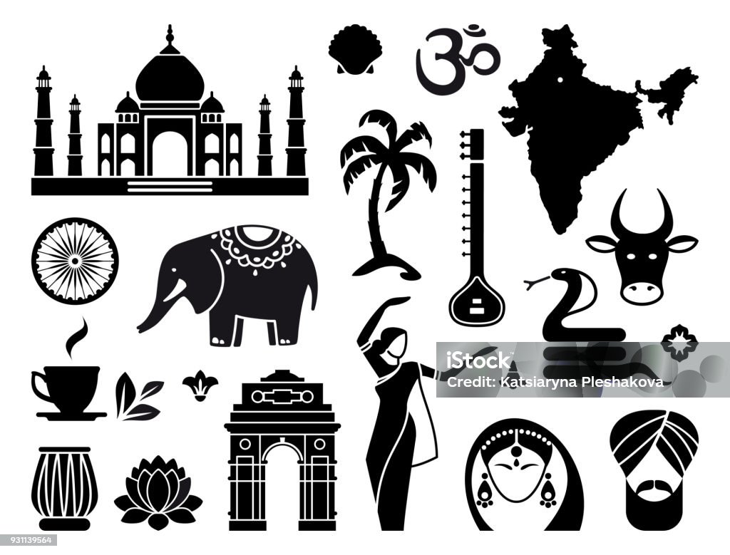 Icons of India Traditional symbols of India. Simple icons India stock vector