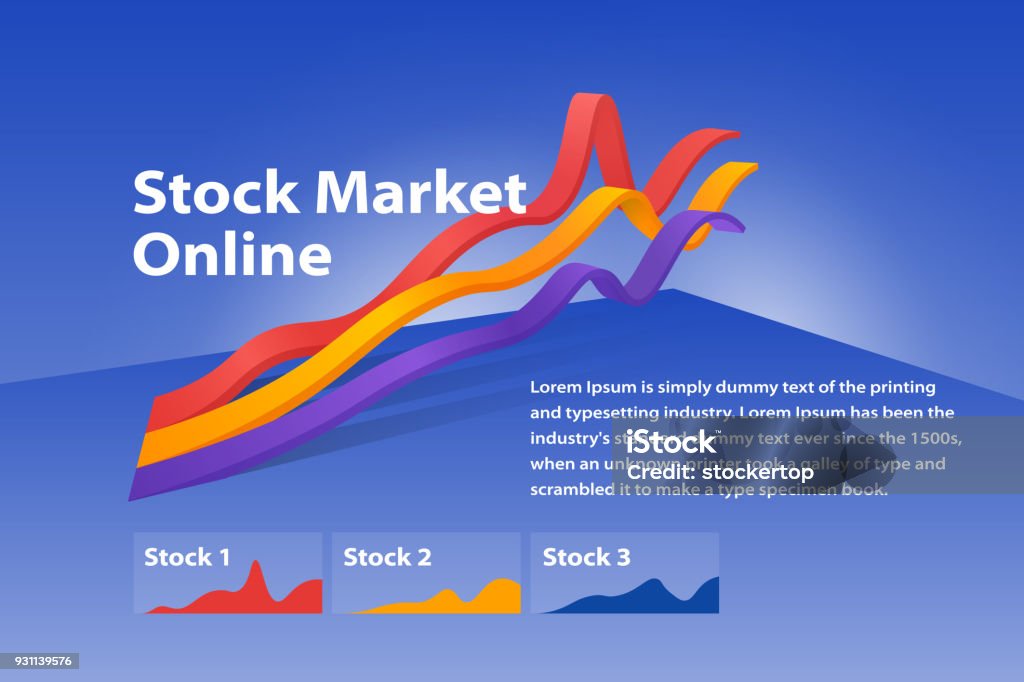 Stock market online visualization flat 3d web infographic concept. Graph of cryptocurrency or or foreign exchange. Infographics on a blue background. Template for a poster or banner. Abstract stock vector