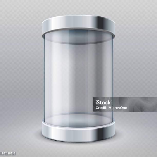 Empty Transparent Glass Cylinder 3d Showcase Isolated Vector Illustration Stock Illustration - Download Image Now