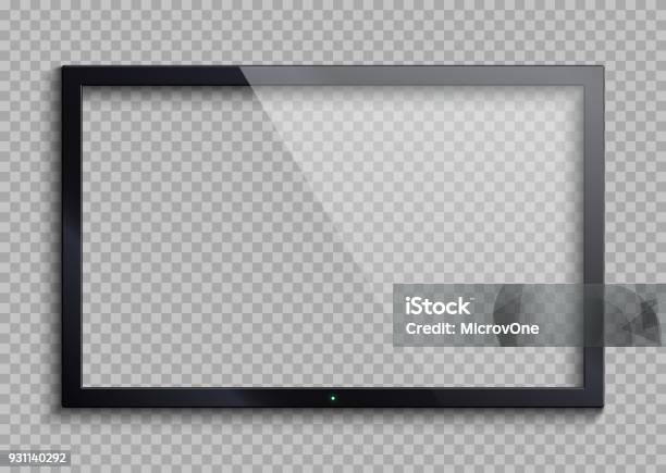 Empty Tv Frame With Reflection And Transparency Screen Isolated Lcd Monitor Vector Illustration Stock Illustration - Download Image Now
