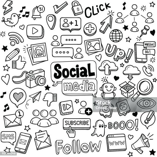 Social Media Doodles Stock Illustration - Download Image Now - Doodle, Icon Symbol, Social Media