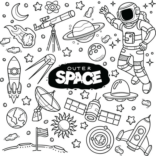 Outer space Outer space vector doodles rocketship patterns stock illustrations