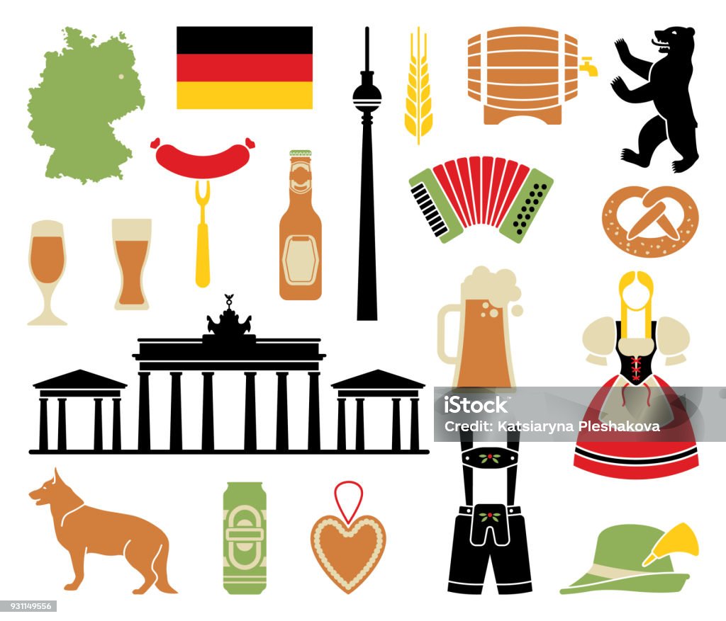 Icons Of Germany Traditional symbols of culture, architecture and cuisine of Germany Berlin stock vector