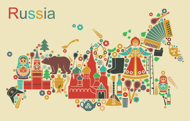 ilustraciones, imágenes clip art, dibujos animados e iconos de stock de mapa de rusia - mamushka