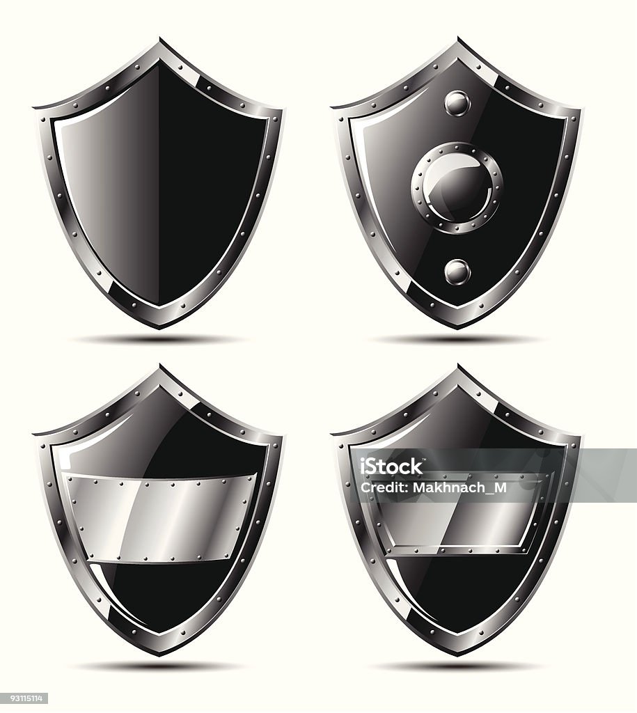 Set of steel shields isolated on white  Black Background stock vector