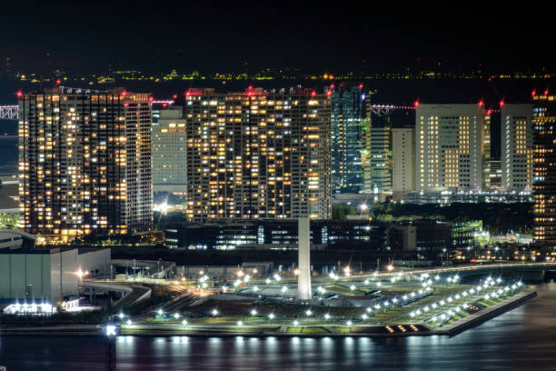 istock Skyscraper with office modern building with light glitter in economy center 931155912