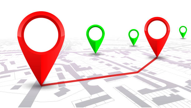 istock Red GPS navigator pointer on city map, from place to place – for stock 931156086