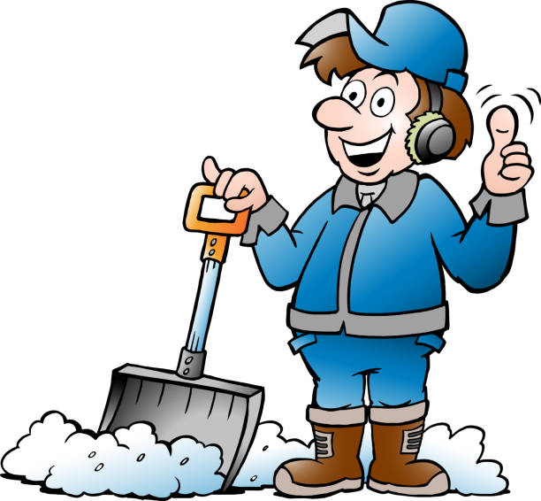 Cartoon Vector illustration of a Happy Handyman Worker with his Snow Shovel Cartoon Vector illustration of a Happy Handyman Worker with his Snow Shovel Snowmobiling stock illustrations