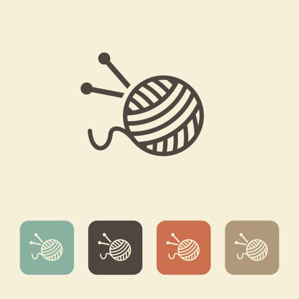 A ball of wool and knitting needles The symbol of knitting and needlework. A ball of yarn and knitting needles skein stock illustrations