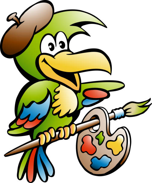 istock Cartoon Vector illustration of a Parrot Painter Artist 931159150