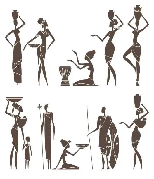 Vector illustration of Silhouettes of native African men and women