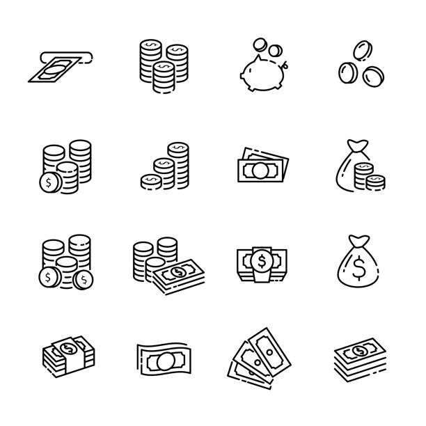 ilustraciones, imágenes clip art, dibujos animados e iconos de stock de icono de la delgada línea de finanzas grupo 1, eps10 vector - montón