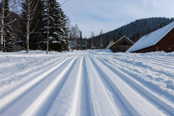 山に森を通って競争のスキー トラック - rural scene russia ski track footpath ストックフォトと画像