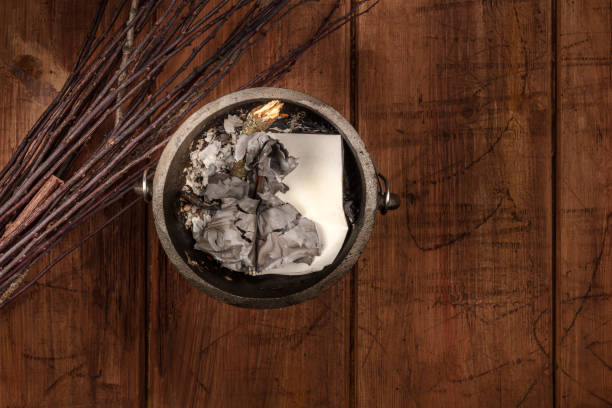 istock Overhead photo of witch's cauldron with broom and copy space 931163280