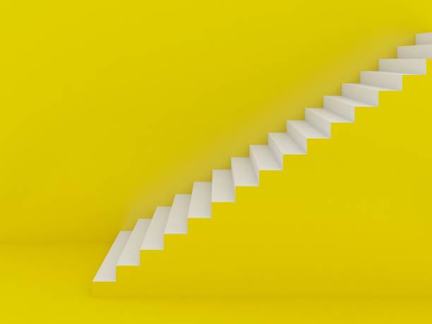istock white stairs in yellow background ,3d rendering 931169024