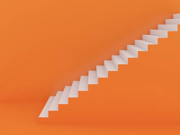 istock white stairs in orange background ,3d rendering 931169126