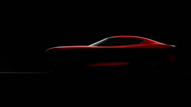 rad sports car silhouette on black background rad sports car silhouette on black background, car of my own design, legal to use. concept car photos stock pictures, royalty-free photos & images