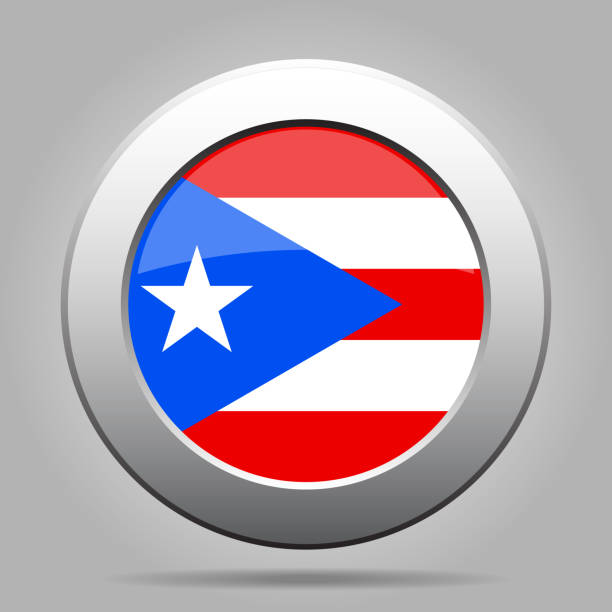 Flag of Puerto Rico. Metal gray round button. National flag of Puerto Rico. Shiny metal gray round button with shadow. porto rico flag stock illustrations